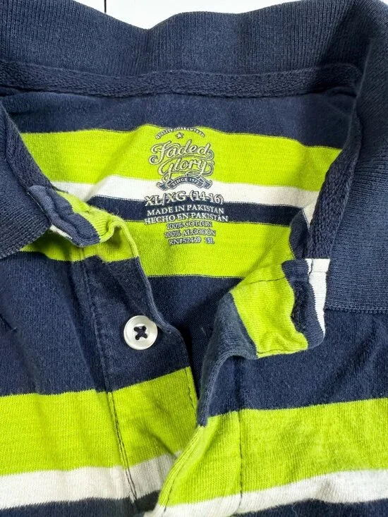 Faded Glory Boy’s Long Sleeve Striped Navy Blue/Green Polo Shirt Size XL (14-16) - Picture 7 of 11